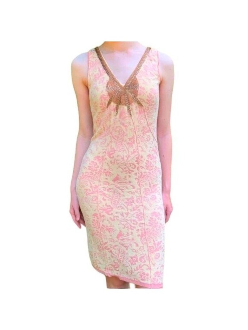 Free People Starstuck Pink  Jacquard Damask Midi Dress